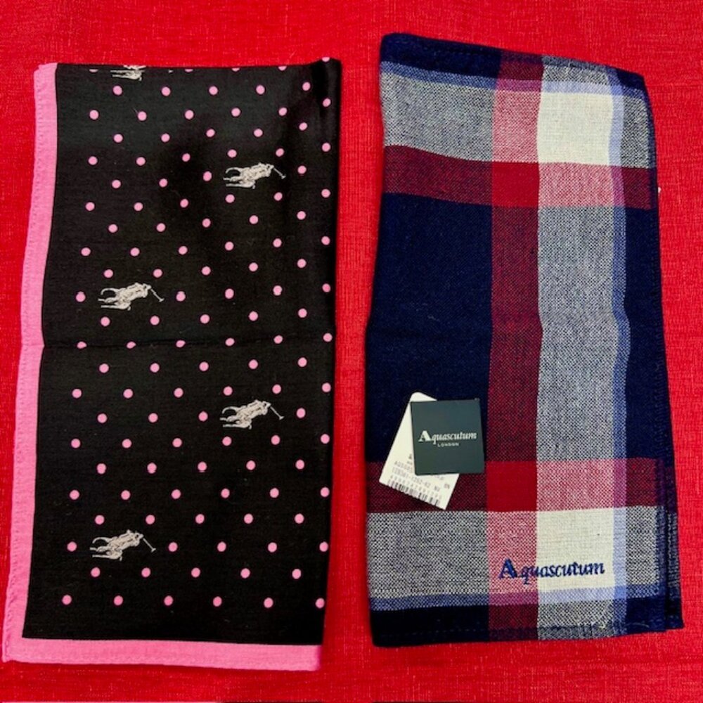 New HandTowel & MiniScarf Polo R. Laurent & Aquascutum London Black pink dot (91 - Picture 9 of 11